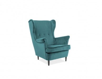 Fotoliu fix tapitat cu stofa si picioare din lemn Lordani Velvet Turcoaz / Wenge, l75xA85xH101 cm