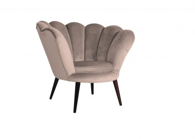 Fotoliu fix tapitat cu stofa si picioare din lemn Maggie I Velvet Bej / Wenge, l95xA85xH76 cm