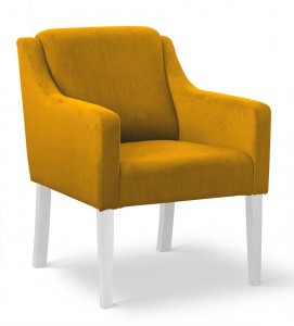 Fotoliu fix tapitat cu stofa si picioare din lemn, Milo Velvet Mustariu / Alb, l67xA70xH84 cm