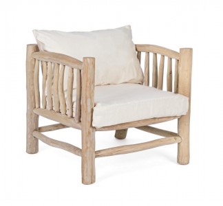 Fotoliu fix tapitat cu stofa si picioare din lemn, Sahel Natural, l70xA75xH80 cm