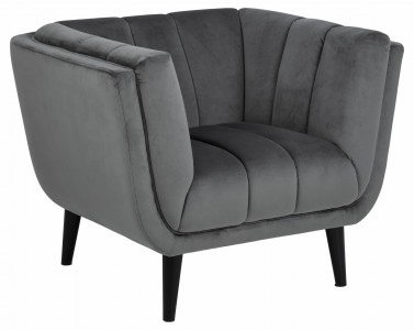 Fotoliu fix tapitat cu stofa si picioare din lemn Tampa Velvet Gri Inchis, l98xA86,5xH76,5 cm