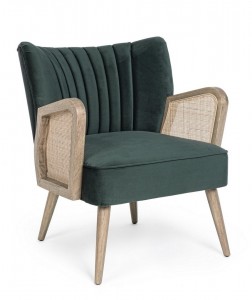 Fotoliu fix tapitat cu stofa si picioare din lemn, Virna Velvet Verde / Natural, l64xA71xH79 cm