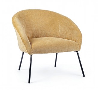 Fotoliu fix tapitat cu stofa si picioare metalice Aiko Velvet Mustariu / Negru, l80xA76xH75 cm