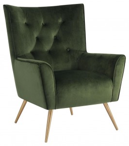 Fotoliu fix tapitat cu stofa si picioare metalice, Bodiva Velvet Verde / Auriu, l82xA88xH104 cm