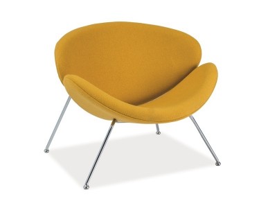 Fotoliu fix tapitat cu stofa si picioare metalice Maike Galben / Crom, l84xA49xH72 cm