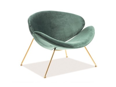 Fotoliu fix tapitat cu stofa si picioare metalice Maike Velvet Verde inchis / Auriu, l84xA49xH72 cm