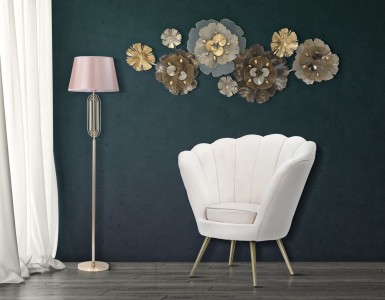 Fotoliu fix tapitat cu stofa si picioare metalice, Vienna Velvet Crem / Auriu, l85xA70xH88 cm