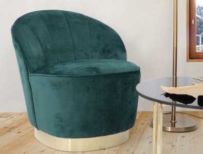 Fotoliu fix tapitat cu stofa Sopy Velvet Verde inchis / Auriu, l67xA71xH70 cm