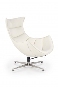 Fotoliu rotativ tapitat cu piele ecologica si picior metalic Lucius Alb, l86xA94xH96 cm