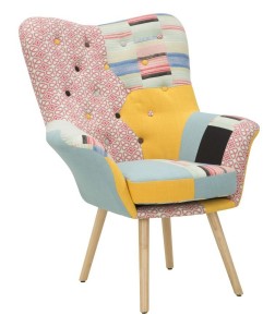 Fotoliu fix tapitat cu stofa, cu picioare din lemn Birmingham New Patchwork Multicolor, l86xA85xH104 cm