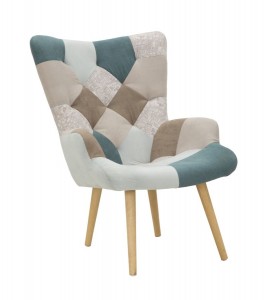 Fotoliu tapitat cu stofa, cu picioare din lemn Mykonos Multicolor, l65xA73xH97 cm