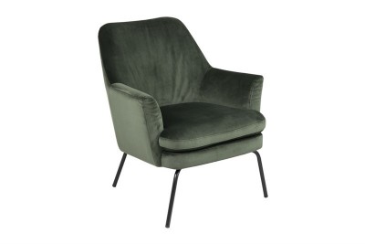 Fotoliu tapitat cu stofa si picioare metalice Chisa Velvet Verde / Negru, l74xA73xH83 cm