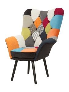 Fotoliu tapitat cu stofa, cu picioare din lemn York Multicolor, l75xA83xH100 cm