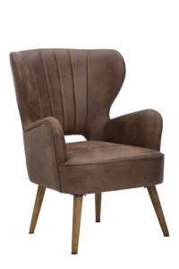 Fotoliu fix tapitat cu piele ecologica, cu picioare din lemn Texas Maro, l66xA71xH96 cm