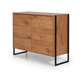 Comoda din pal cu 6 sertare, Loft Stejar / Negru, l110xA42xH84 cm