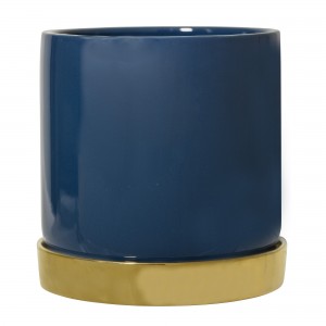 Ghiveci cu farfurie din ceramica Blue, Ø14xH14 cm
