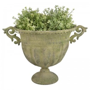 Ghiveci pentru exterior, din metal, Urn Oval L Verde Antichizat, L45xl27,9xH32 cm