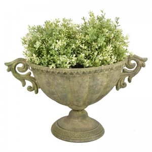 Ghiveci pentru exterior, din metal, Urn Oval S Verde Antichizat, L38,8xl22,9xH22,4 cm