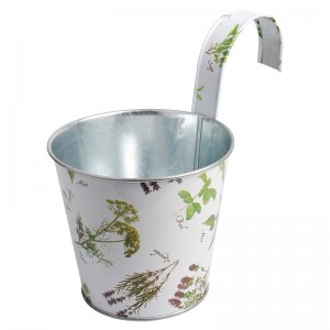 Ghiveci suspendat din metal, Herb Small Alb / Verde, L25xl17xH26 cm