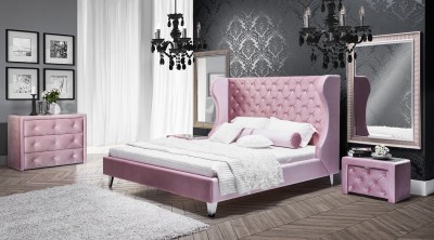 Pat tapitat Glamour cu lada de depozitare