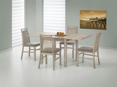 Set masa extensibila din MDF si pal Gratianus Sonoma Oak + 4 scaune Hubbard 9 Sonoma Oak / Grey, L80-160xl80xH76 cm