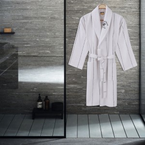 Halat de baie unisex, din bumbac, Beverly Hills Polo Club 702 Alb / Bleumarin, M / L