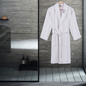 Halat de baie unisex, din bumbac, Beverly Hills Polo Club 702 Alb / Gri, S / M