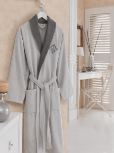 Halat de baie unisex din bumbac, Gri / Gri Inchis, M / L