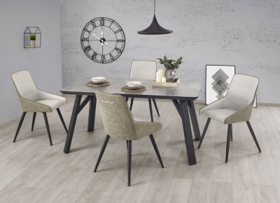 Set masa din metal si MDF Halima Grey / Black + 4 scaune Kai-243 Grey / Black, L160xl90xh76 cm