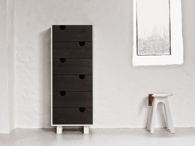 Cabinet din lemn de pin, cu 6 sertare House White / Black, l50xA40xH130 cm