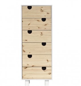 Cabinet din lemn de pin, cu 6 sertare House White / Nature, l50xA40xH130 cm