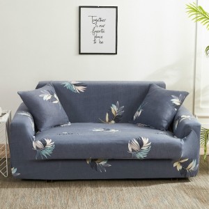 Husa elastica canapea + 1 fata perna, Leaf A074 Gri / Bleu