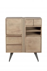 Cabinet din lemn, cu 4 sertare si 2 usi Indiana Natural, l82,5xA40xH100 cm
