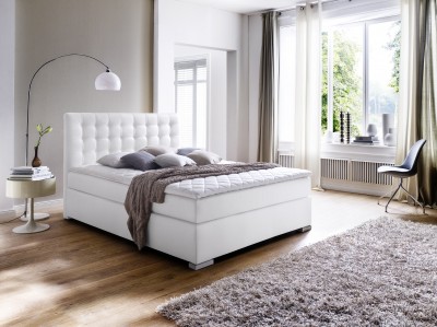 Pat tapitat cu piele ecologica Isa Boxspring Alb