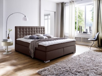 Pat tapitat cu piele ecologica Isa Boxspring Maro