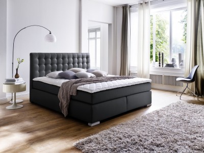Pat tapitat cu piele ecologica Isa Boxspring Negru