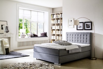 Pat tapitat cu stofa Joe Boxspring Gri