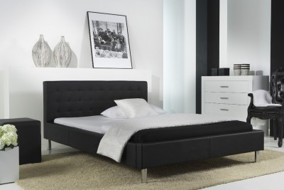 Pat tapitat cu piele ecologica Joe Negru