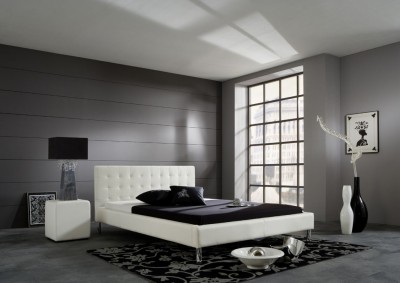 Pat tapitat cu piele ecologica Joe Alb