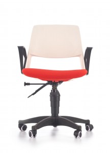 Scaun de birou pentru copii, tapitat cu stofa Janeth Alb / Rosu, l60xA50xH84-93 cm