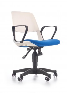 Scaun de birou pentru copii, tapitat cu stofa Janeth Alb / Albastru, l60xA50xH84-93 cm