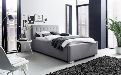 Pat tapitat cu capatai capitonat cu stofa La Finca Grey