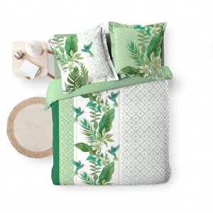 Lenjerie de pat din bumbac, Boreale Alb / Verde, 220 x 240 cm