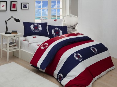 Lenjerie de pat din bumbac Ranforce, Beverly Hills Polo Club BHPC 002 Rosu / Alb, 160 x 220 cm