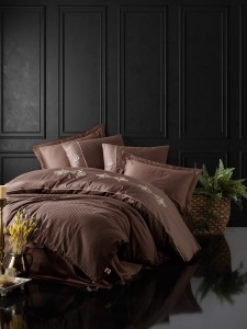 Lenjerie de pat din bumbac Satinat King Maro / Galben, 200 x 220 cm