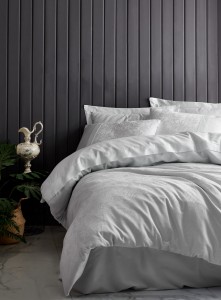 Lenjerie de pat din bumbac Satinat Leaf Alb, 200 x 220 cm