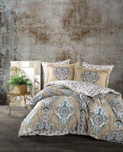 Lenjerie de pat din bumbac Satinat Mavarova Galben / Alb, 200 x 220 cm