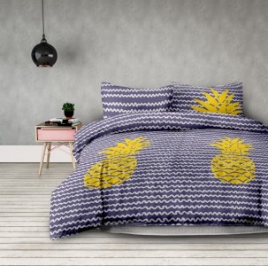 Lenjerie de pat din microfibra si fata de perna 63 x 63 cm, Basic Pineapple Mauve / Yellow