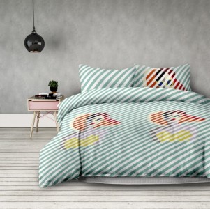 Lenjerie de pat din microfibra si fata de perna 63 x 63 cm, Basic Retrogirl Multicolour