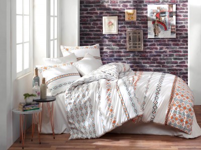 Lenjerie de pat Ranforce Etnico V1 Alb-2 pers-200 x 220 cm